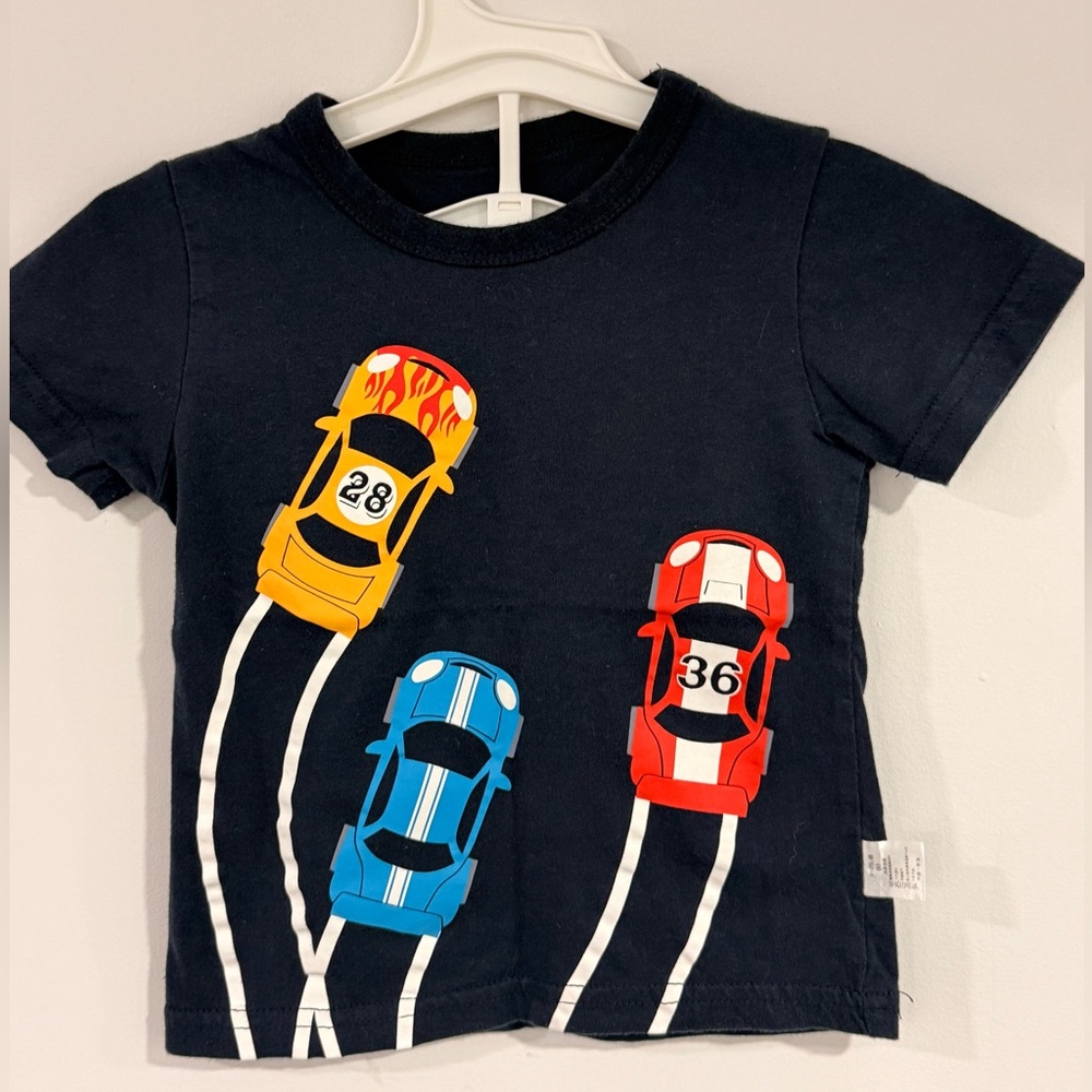 Kids Racing Car T-Shirt - Blue, Red, Yellow